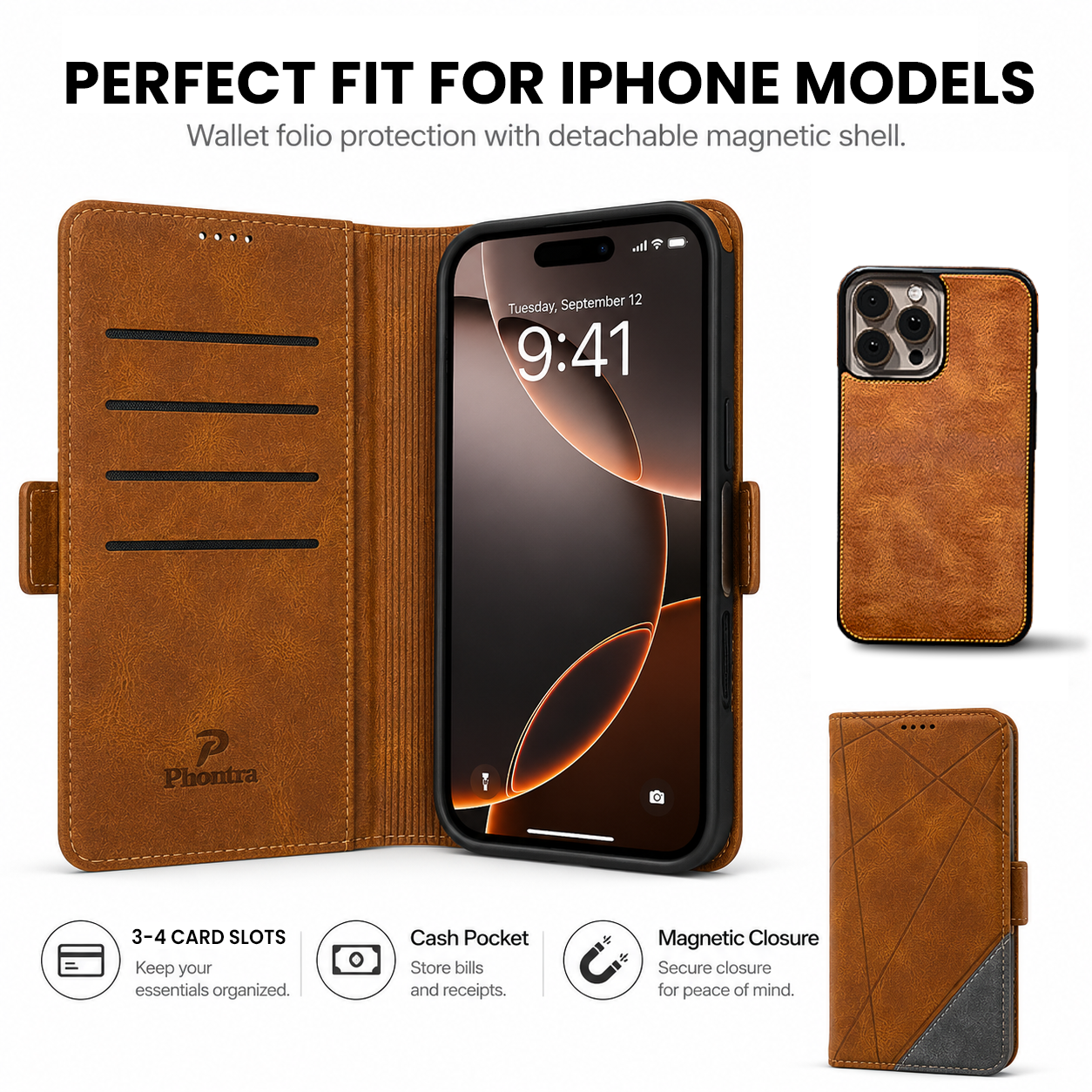 Phontra EMF case MagSafe compatible detachable wallet