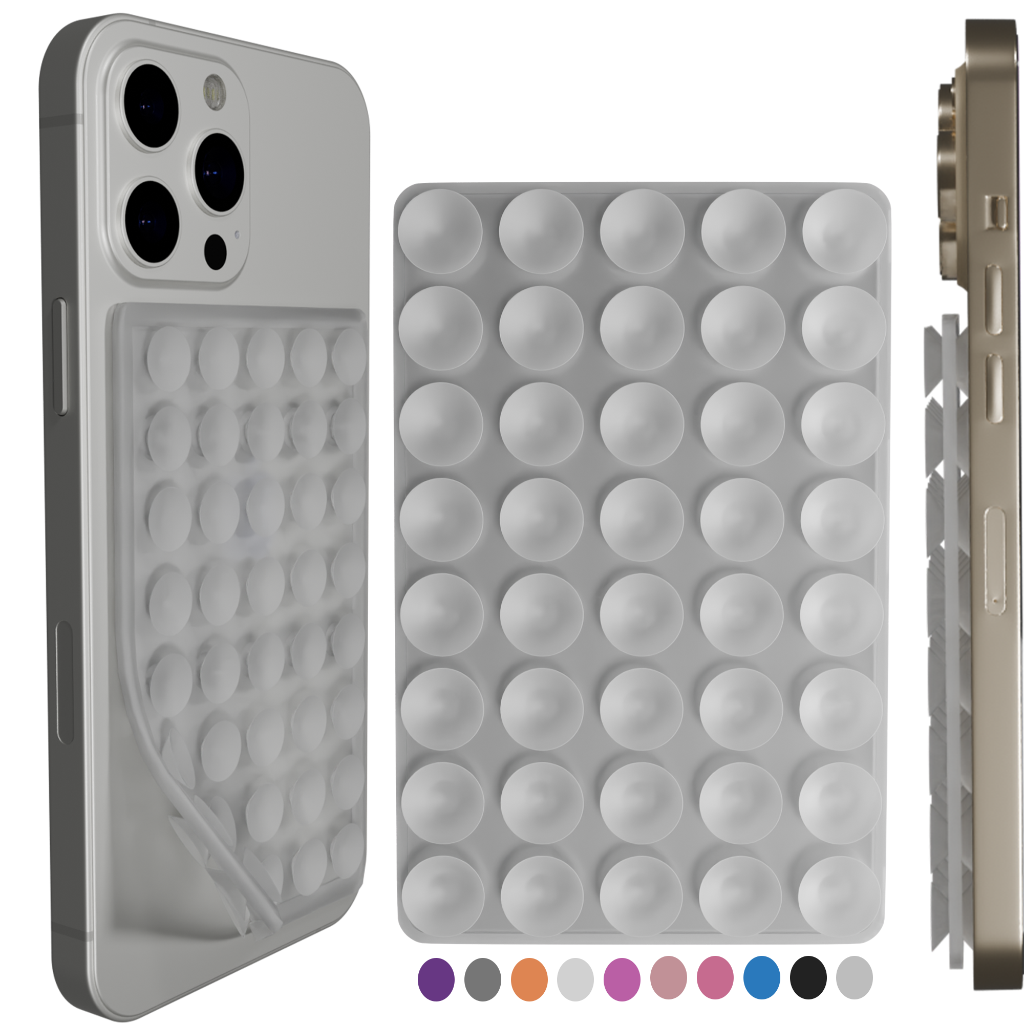 Phontra suction phone case top view showing nano-suction grip layer