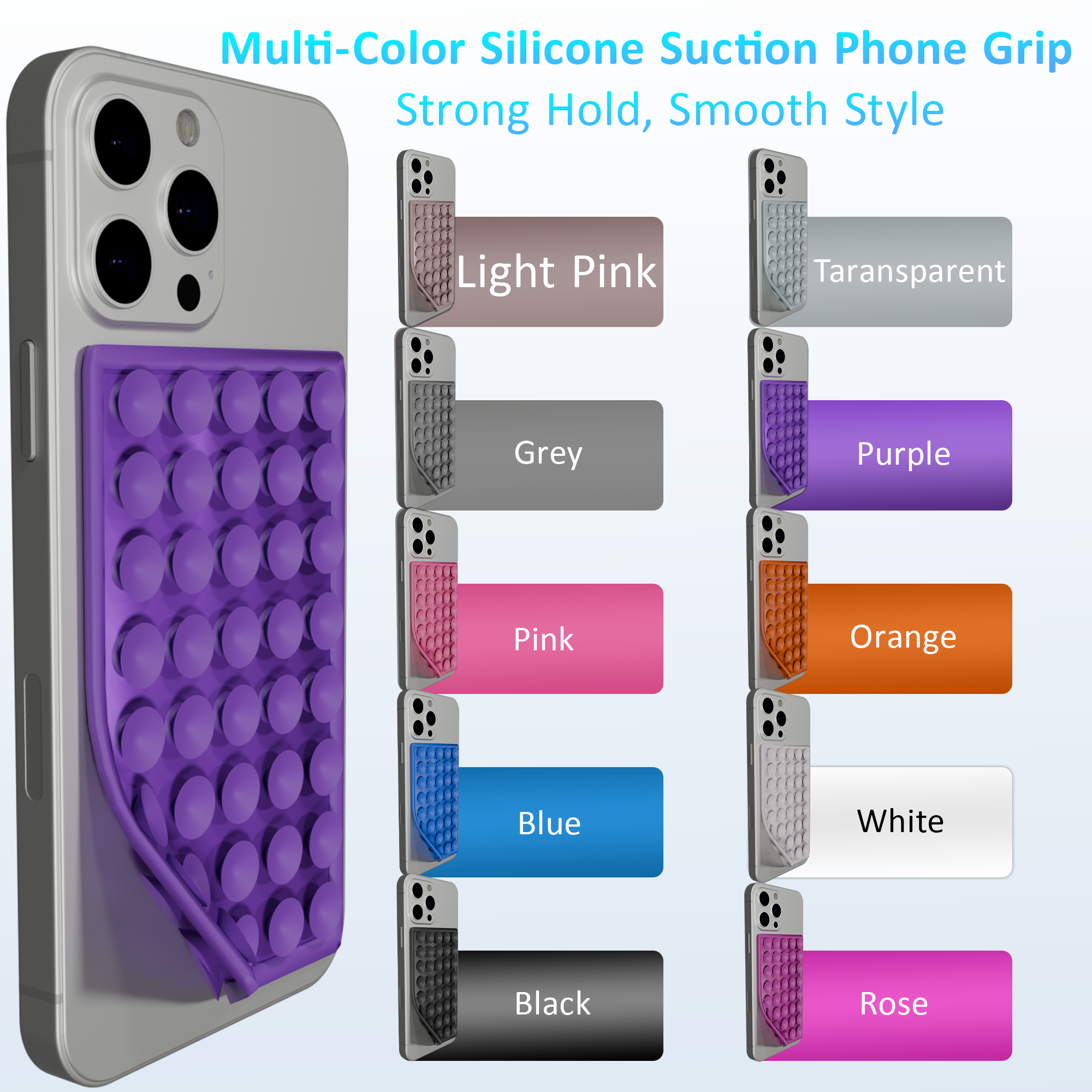 Silicone Double-Sided Suction Cup Phone Case Detachable Mount, Sticky Phone Grip with Higher Suction Power for iPhone, Hands-Free Phone Accessories Holder for Selfies and Videos