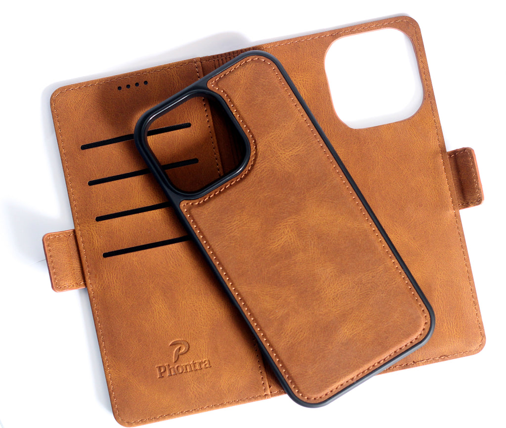 EMF Protection Anti Radiation Cell Phone Wallet Case for iPhone, EMF Blocker Genuine Leather Flip Folio Phone Cover, RFID Blocking Card Holder, MagSafe Case Wallet