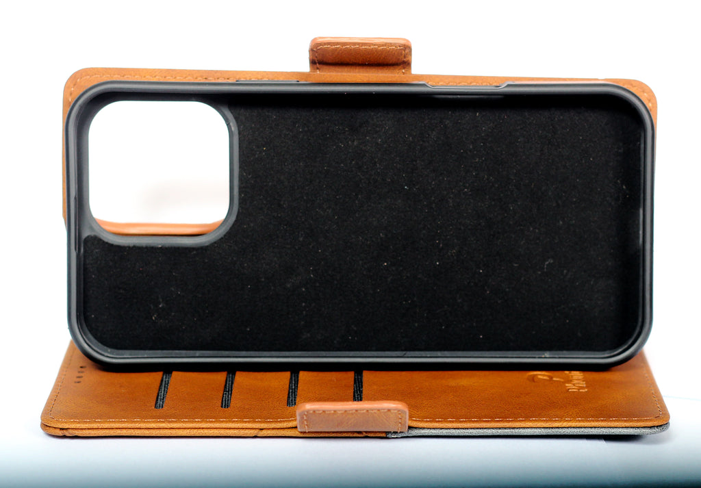 EMF Protection Anti Radiation Cell Phone Wallet Case for iPhone, EMF Blocker Genuine Leather Flip Folio Phone Cover, RFID Blocking Card Holder, MagSafe Case Wallet