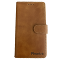 Phontra Leather Flip Folio Case for iPhone 16 - Genuine Leather Wallet Case with Card Holder & Stand Function (Brown)