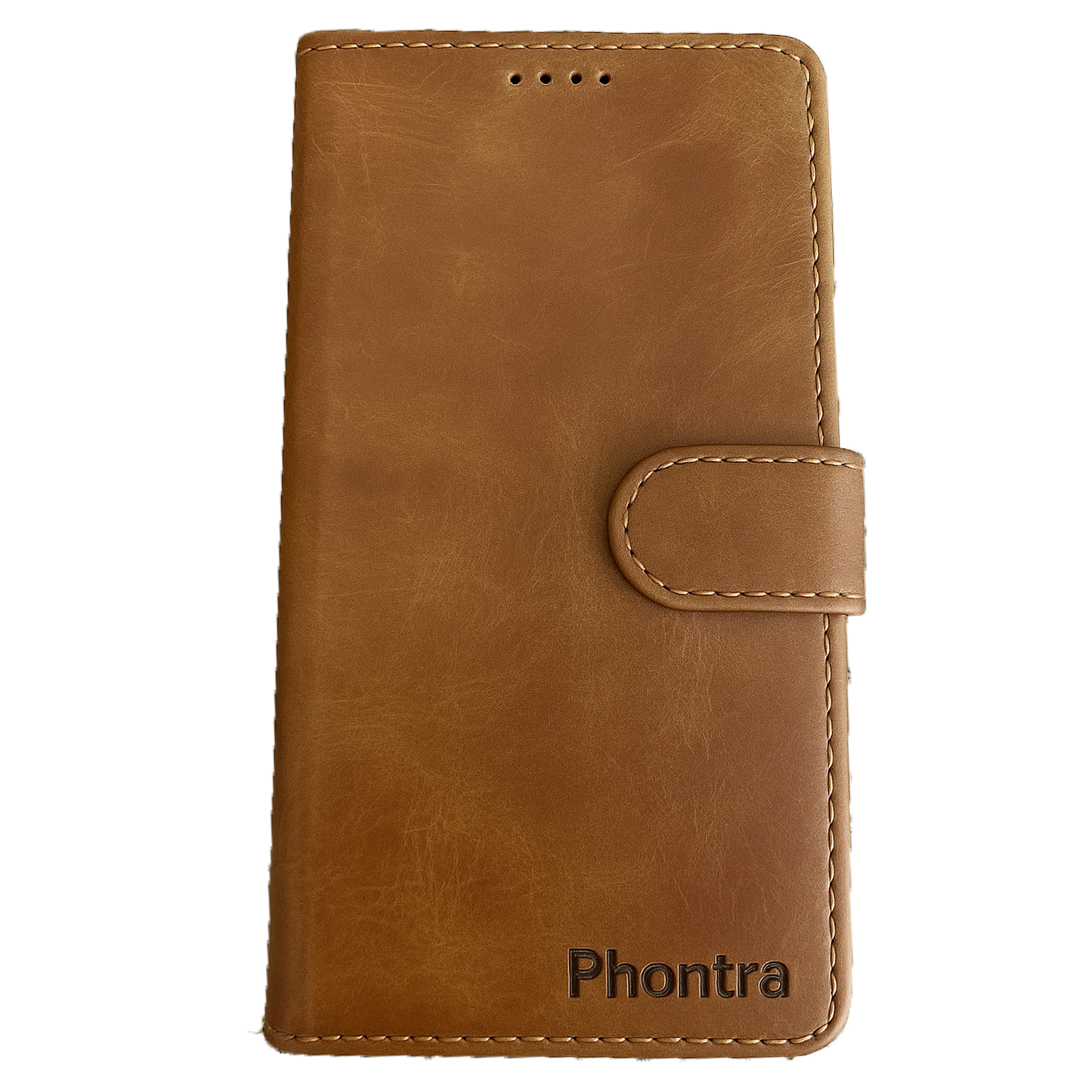 Phontra Leather Flip Folio Case for iPhone 16 - Genuine Leather Wallet Case with Card Holder & Stand Function (Brown)