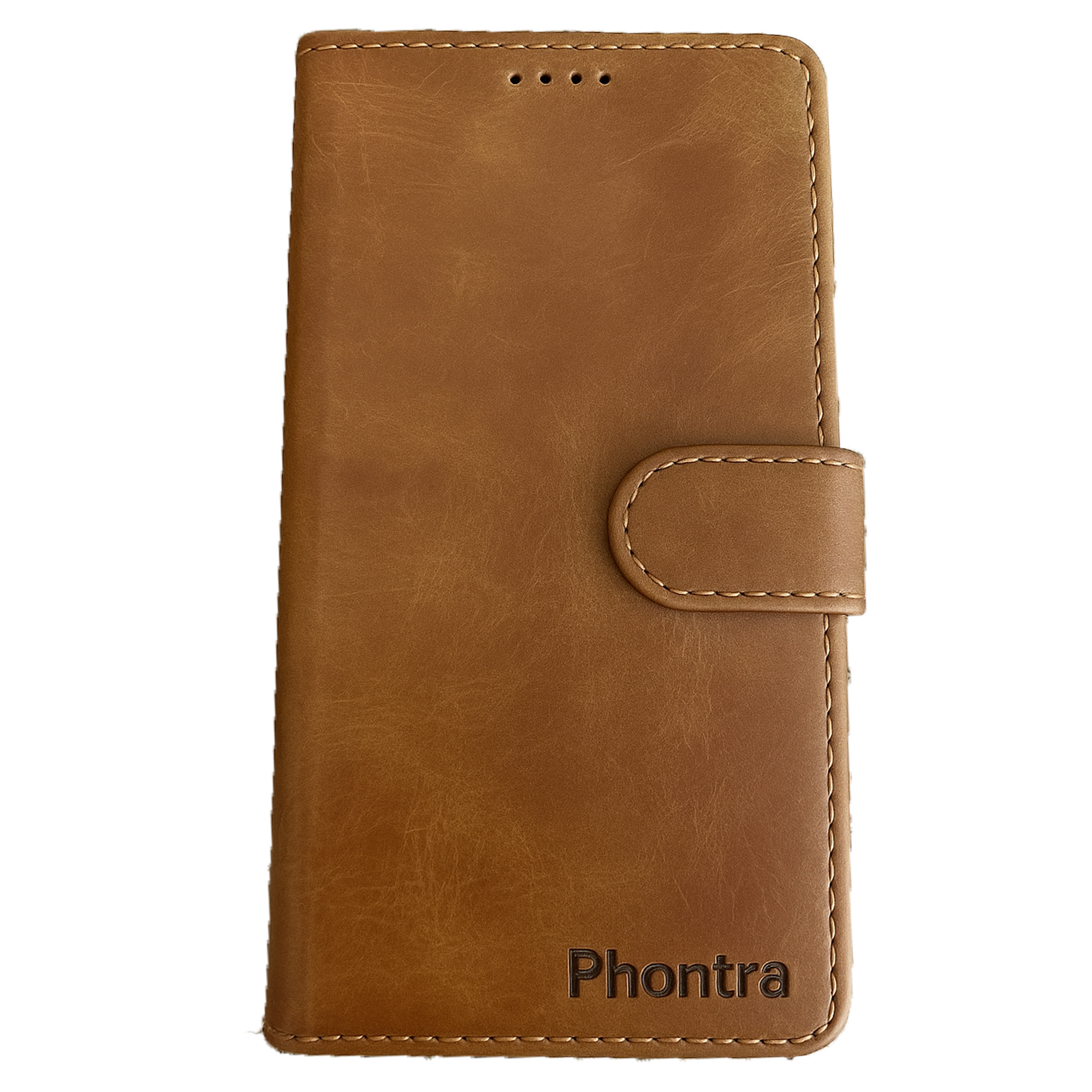 Phontra Leather Flip Folio Case for iPhone 16 - Genuine Leather Wallet Case with Card Holder & Stand Function (Brown)